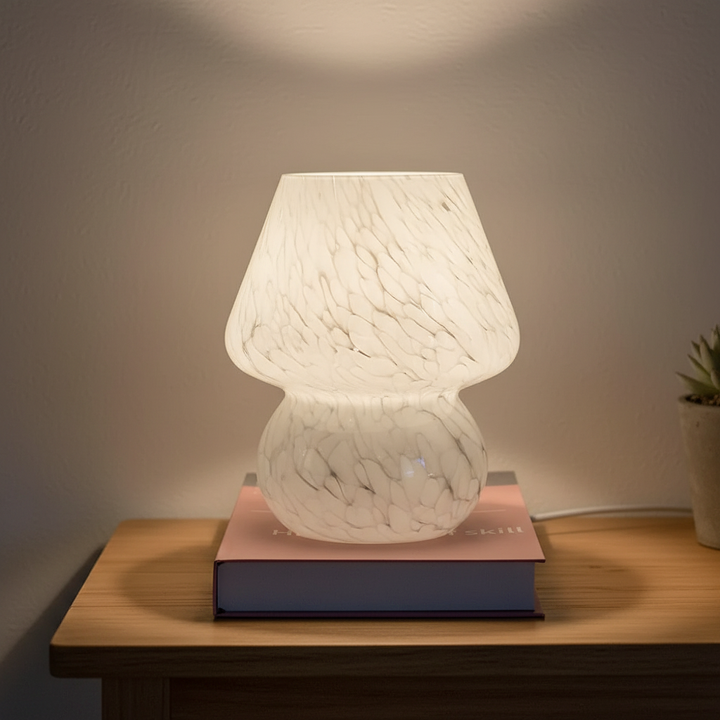 Elegant glass mushroom table lamp, a perfect home decor accent light for any room.