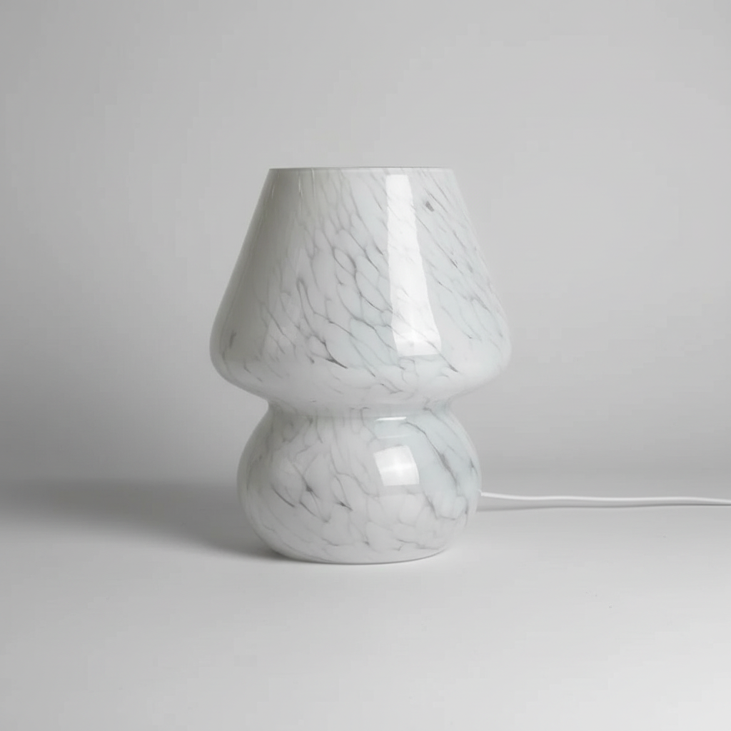 Modern glass mushroom lamp, ideal for cozy bedside lighting or decorative display.