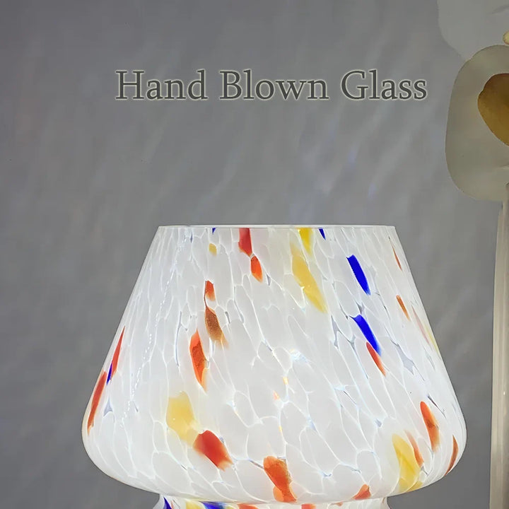 Home decor glass table lamp, mushroom design offering charming and cozy lighting.
