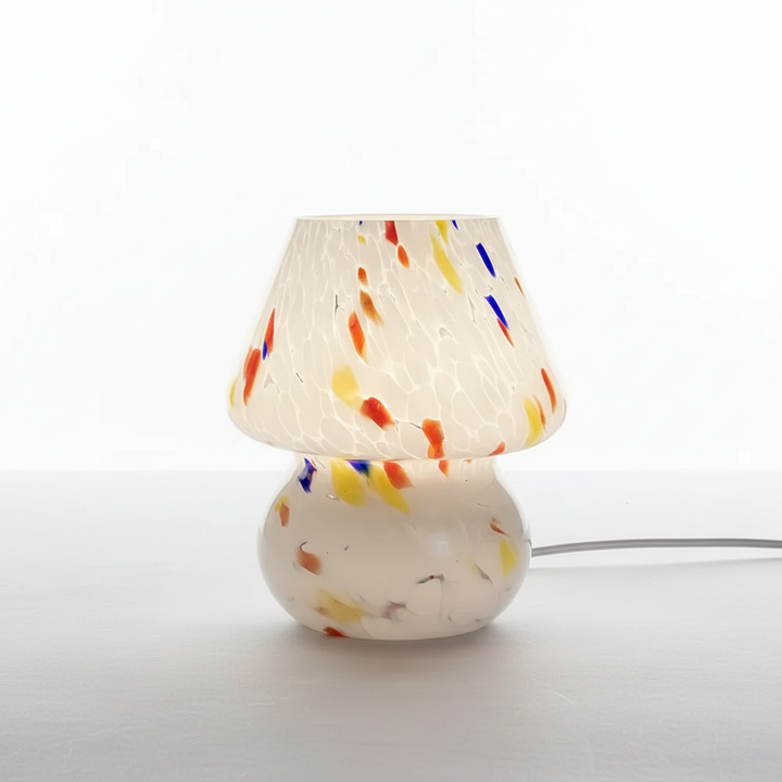 Bedroom glass mushroom lamp, offering gentle light and a distinctive aesthetic.