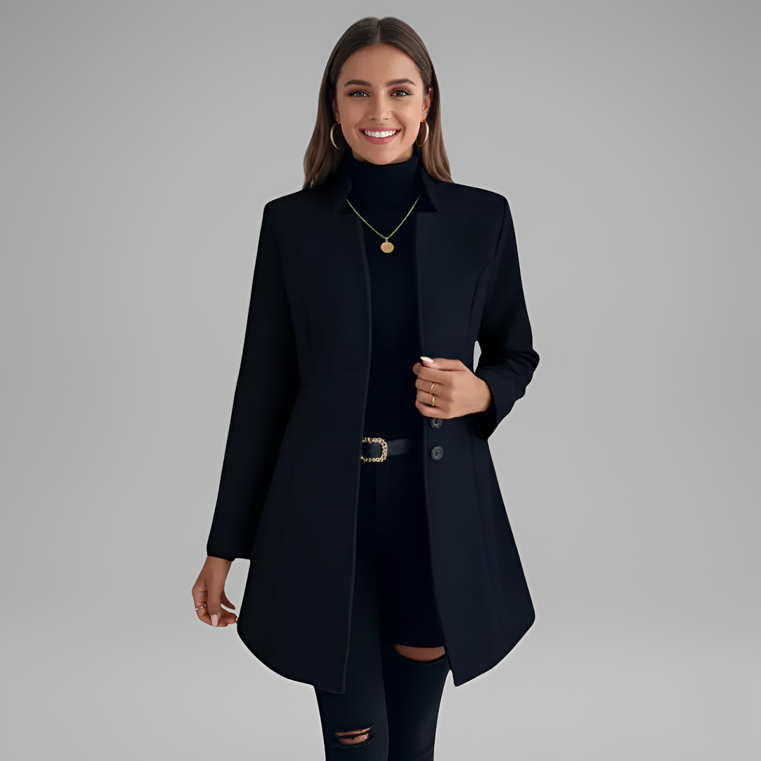 Sophisticated women's long coat, button-front, perfect elegant outerwear for fall & winter.