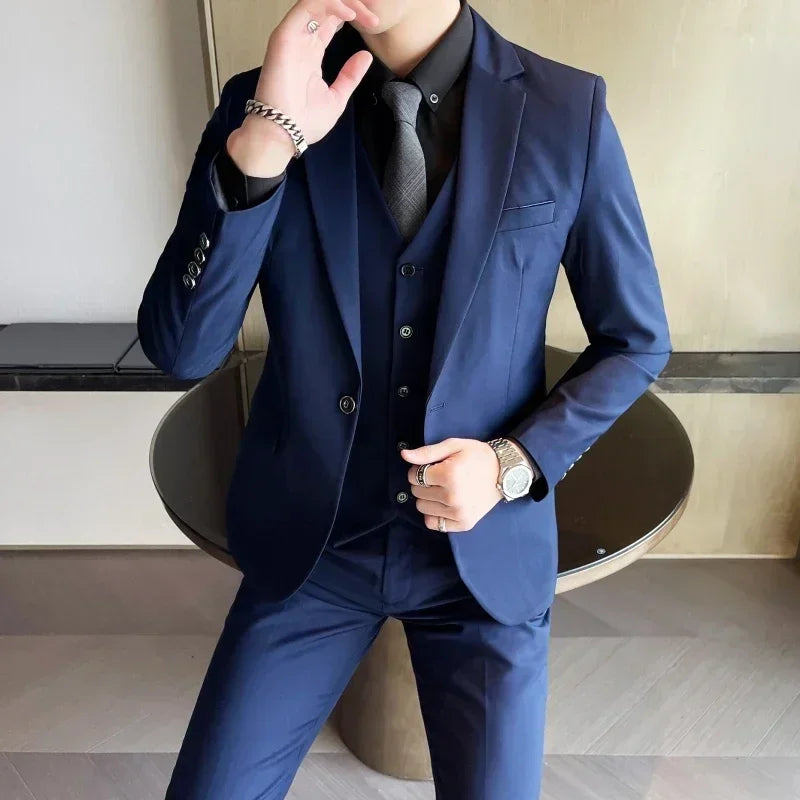 Sophisticated men's slim fit suit, a sleek 3-piece formal attire for business meetings & special occasions.