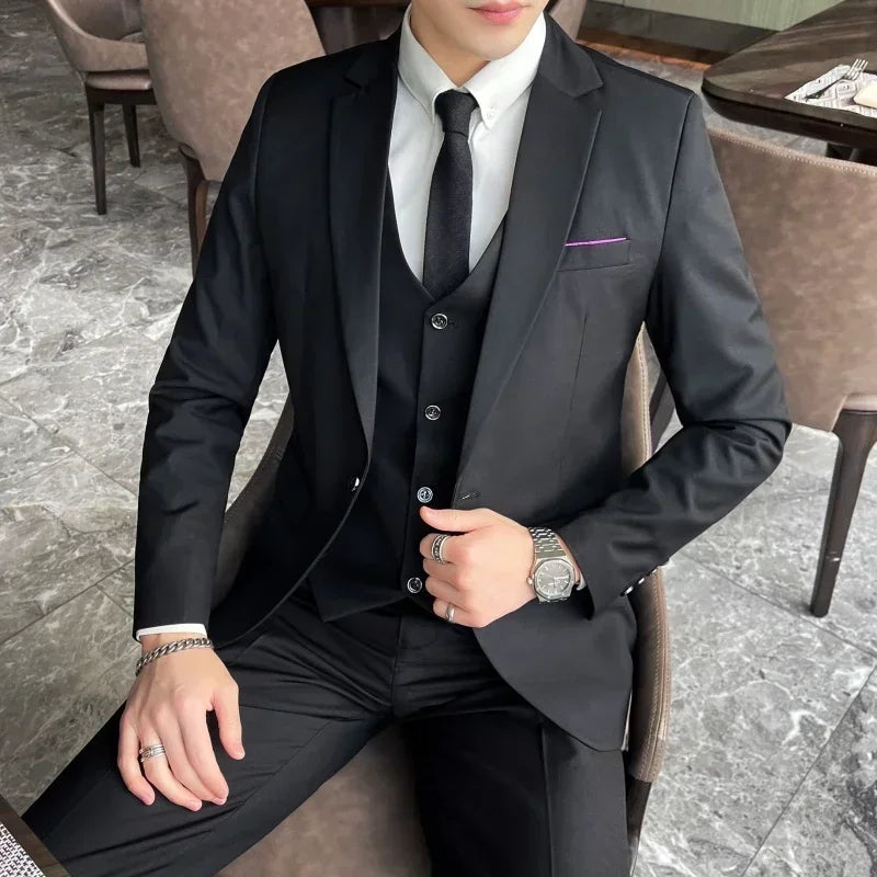Stylish men's formal 3-piece slim fit suit, ideal for a wedding, prom, or important business attire.