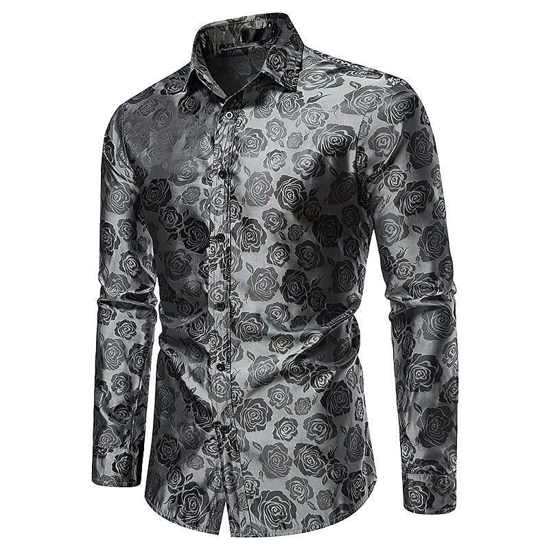 Men's smart casual glossy long sleeve shirt. Ideal for evening events, a refined addition to men's fashion.