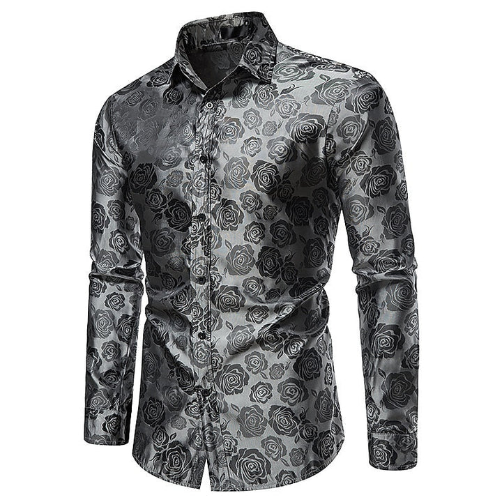 Men's smart casual glossy long sleeve shirt. Ideal for evening events, a refined addition to men's fashion.