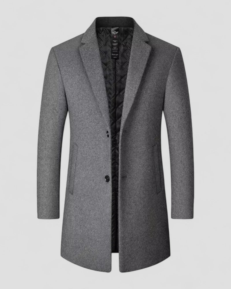 Men's classic long trench coat, a sophisticated winter overcoat. Perfect for layering in men's fashion.
