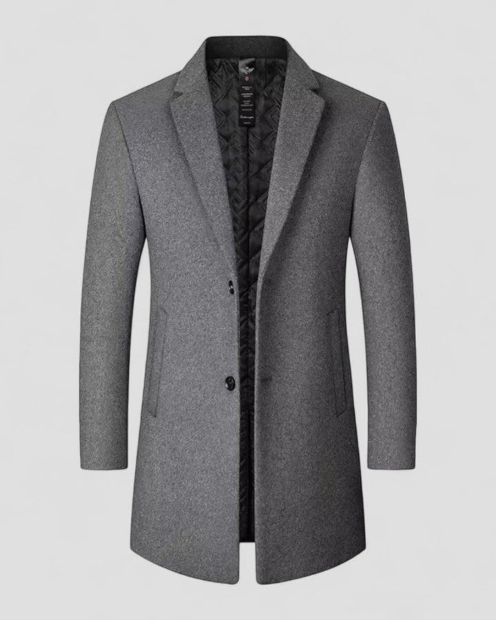 Men's classic long trench coat, a sophisticated winter overcoat. Perfect for layering in men's fashion.