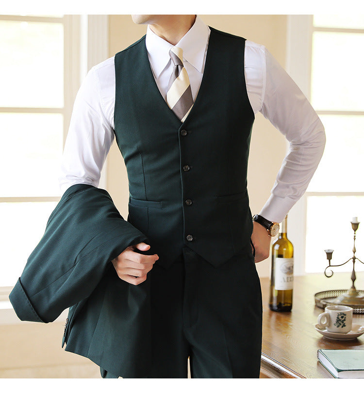 Versatile men's three-piece formal suit, perfect for weddings, events & business.