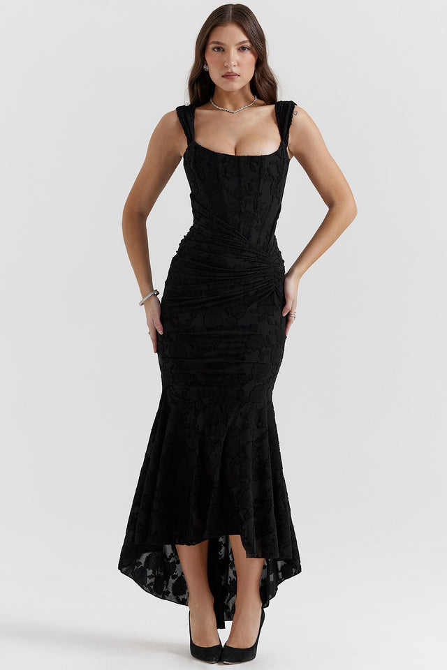 Stunning black elegant corset bodycon dress, ideal for women's homecoming, prom, or formal events.