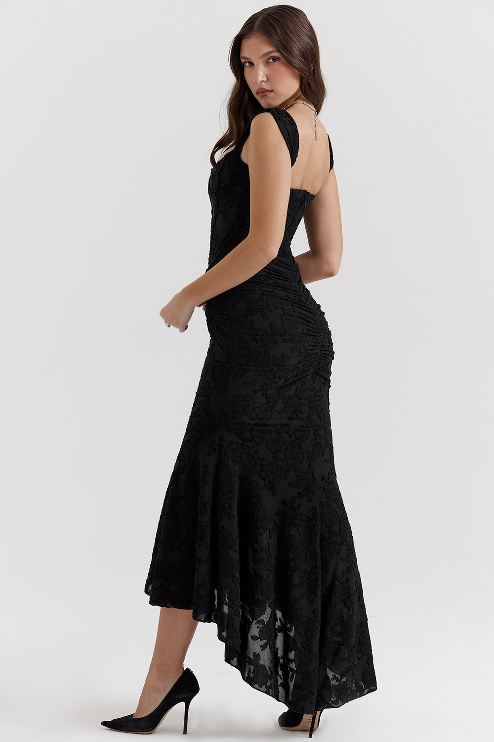 Black mermaid hem corset bodycon dress, an elegant formal evening gown for women's prom.