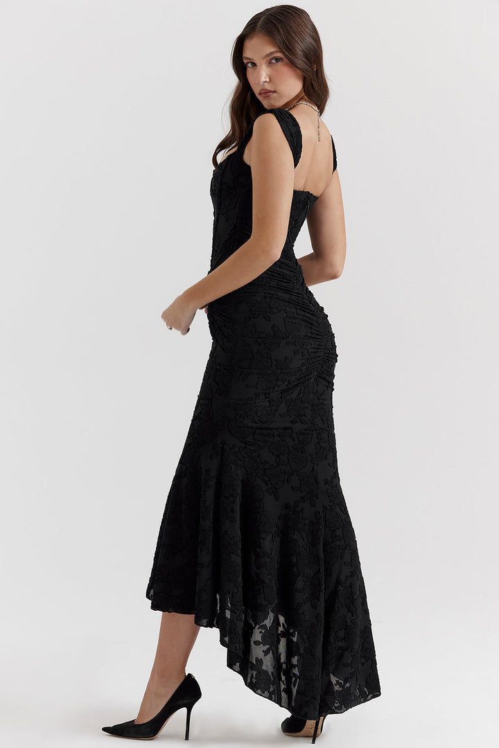 Black mermaid hem corset bodycon dress, an elegant formal evening gown for women's prom.