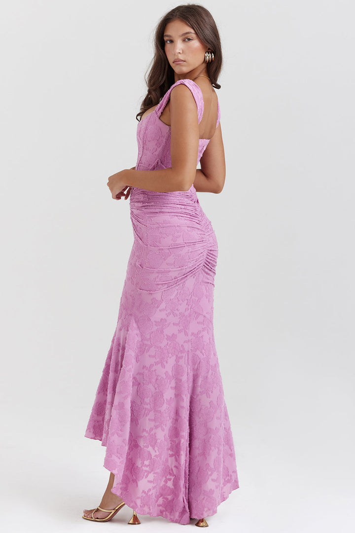 Gorgeous pink prom dress, women's corset bodycon formal gown with a mermaid hem.