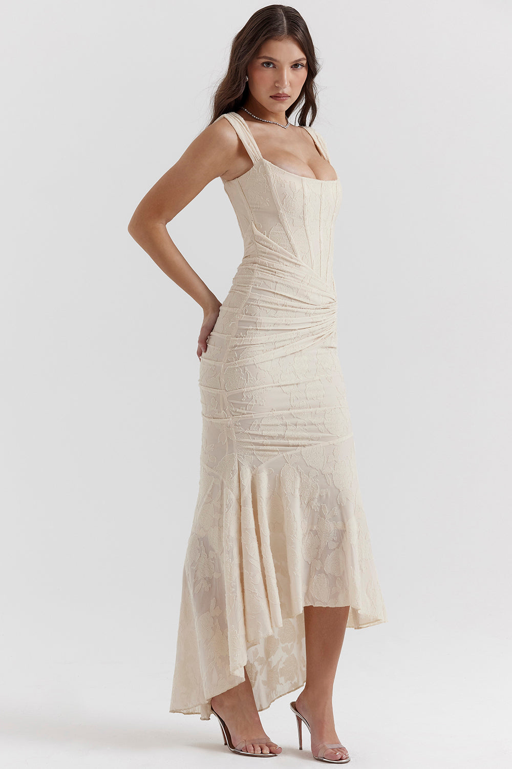 Pink mermaid hem bodycon dress, elegant women's formal wear for prom & special occasions.