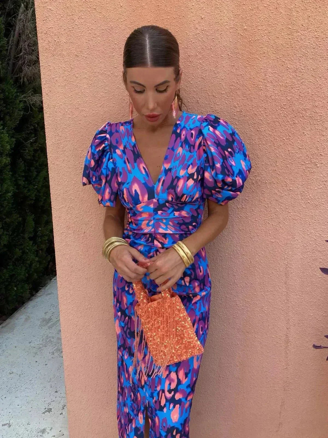 Chic women's long maxi dress with a vibrant print, perfect for wedding guests, evening wear, or special events.