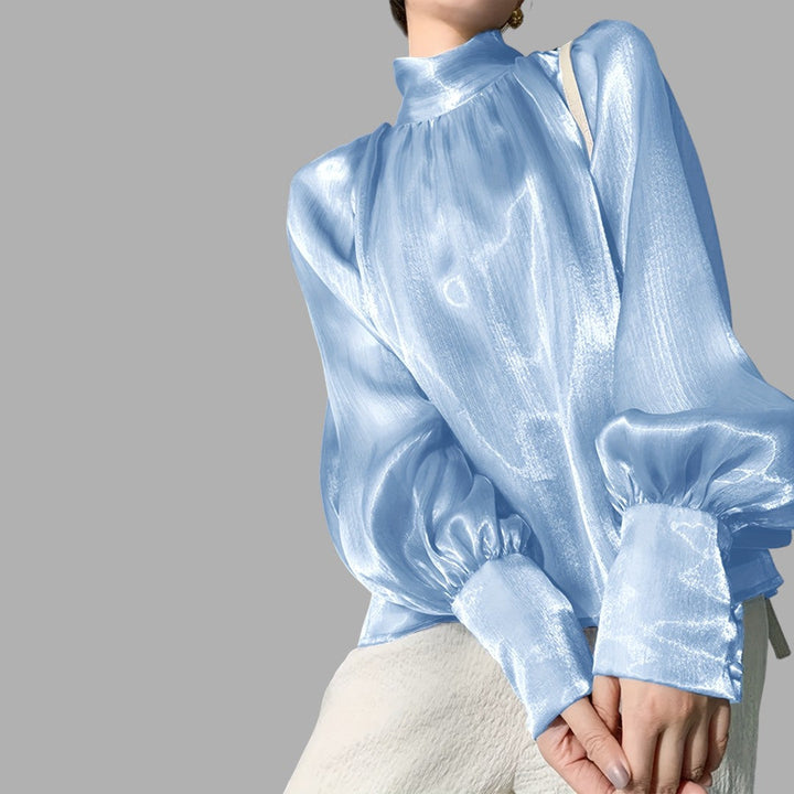 Versatile women's elegant puff sleeve blouse, a long sleeve top for chic workwear or casual outfits.