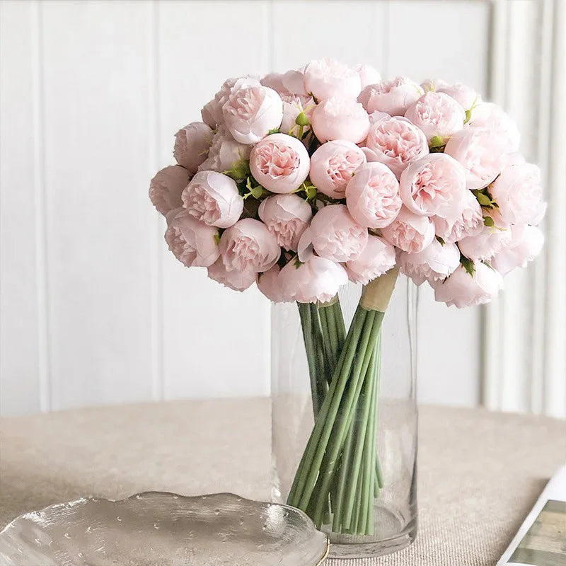 Elegant silk peony bouquet, perfect for wedding decor & luxurious home floral arrangements.