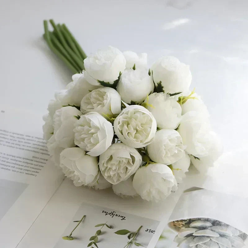 Luxurious silk peonies floral arrangement, bringing sophisticated beauty to weddings & home styling.