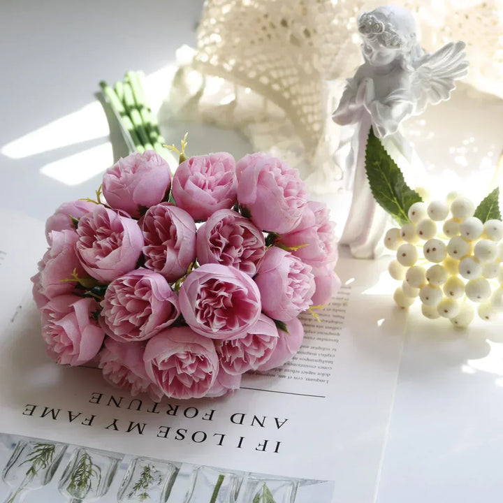 Realistic faux silk peonies in a beautiful bouquet, ideal for everlasting home or event decor.