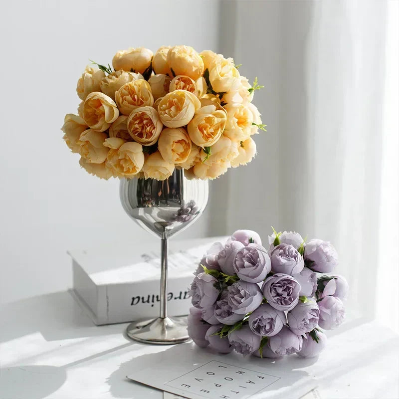 High-quality silk flower arrangement featuring vibrant peonies for elegant home or office decor.