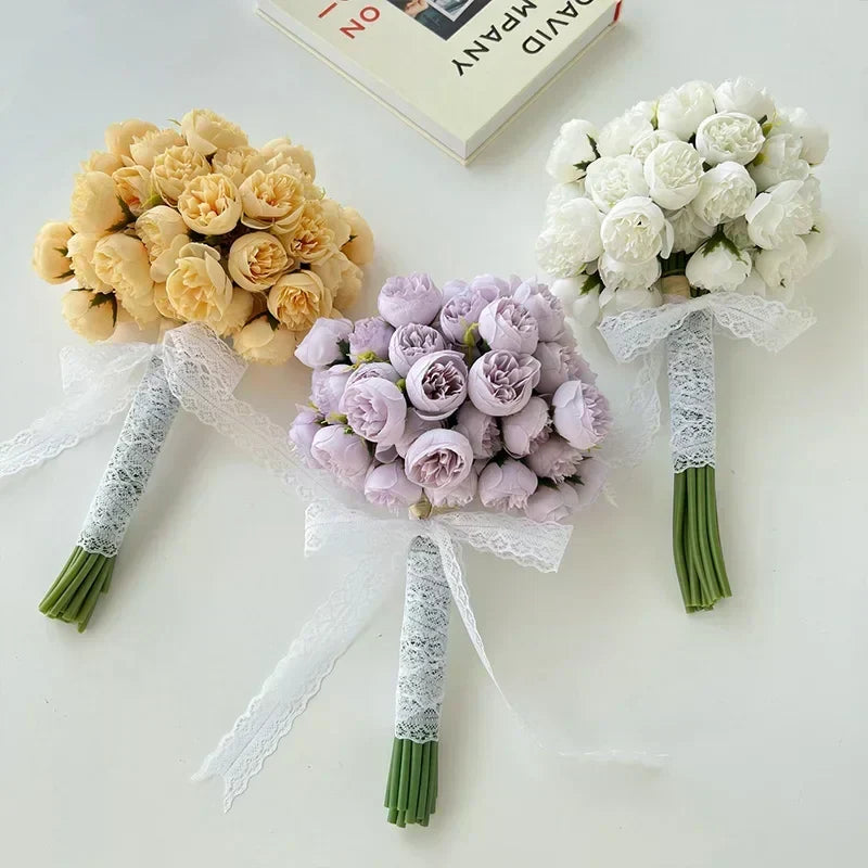 Everlasting silk peony bouquet, designed for sophisticated wedding decor, events, or daily home beauty.
