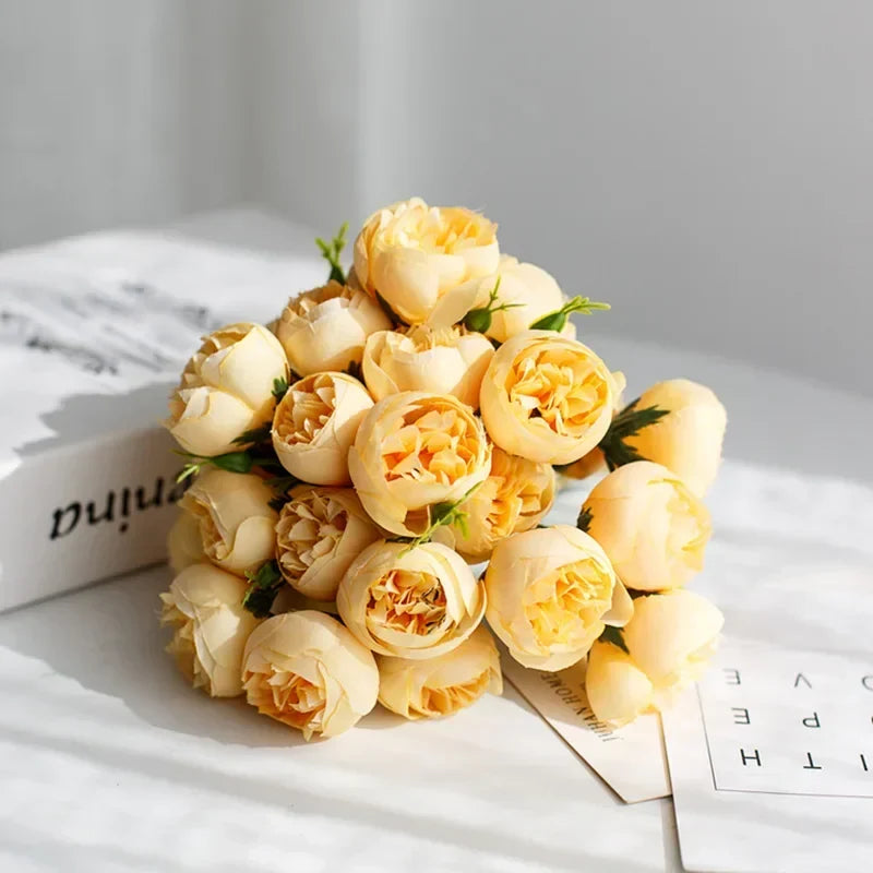 Exquisite artificial peony bridal bouquet, a perfect, everlasting accessory for a memorable wedding day.