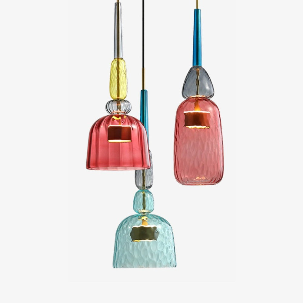 Elegant Sofia colored glass pendant light, perfect for modern dining rooms.