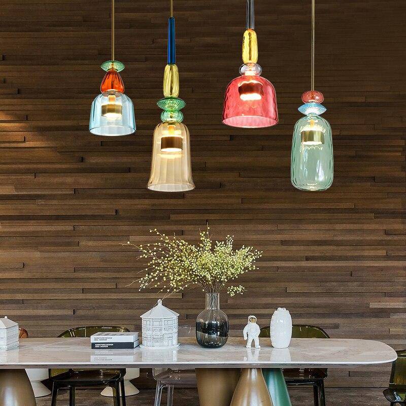 Modern LED pendant light, Sofia design, featuring beautiful colored glass for stylish interiors.
