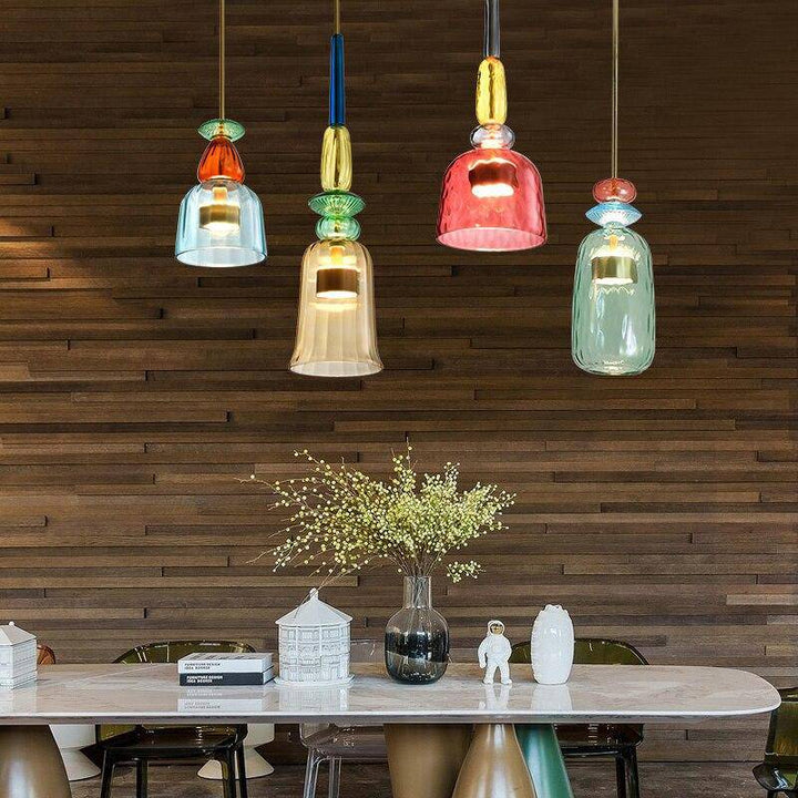 Modern LED pendant light, Sofia design, featuring beautiful colored glass for stylish interiors.