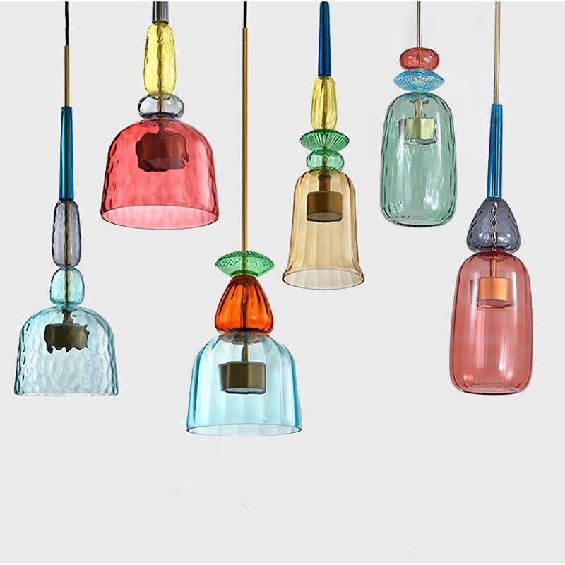 Vibrant colored glass pendant light, Sofia model, offering elegant and modern lighting.
