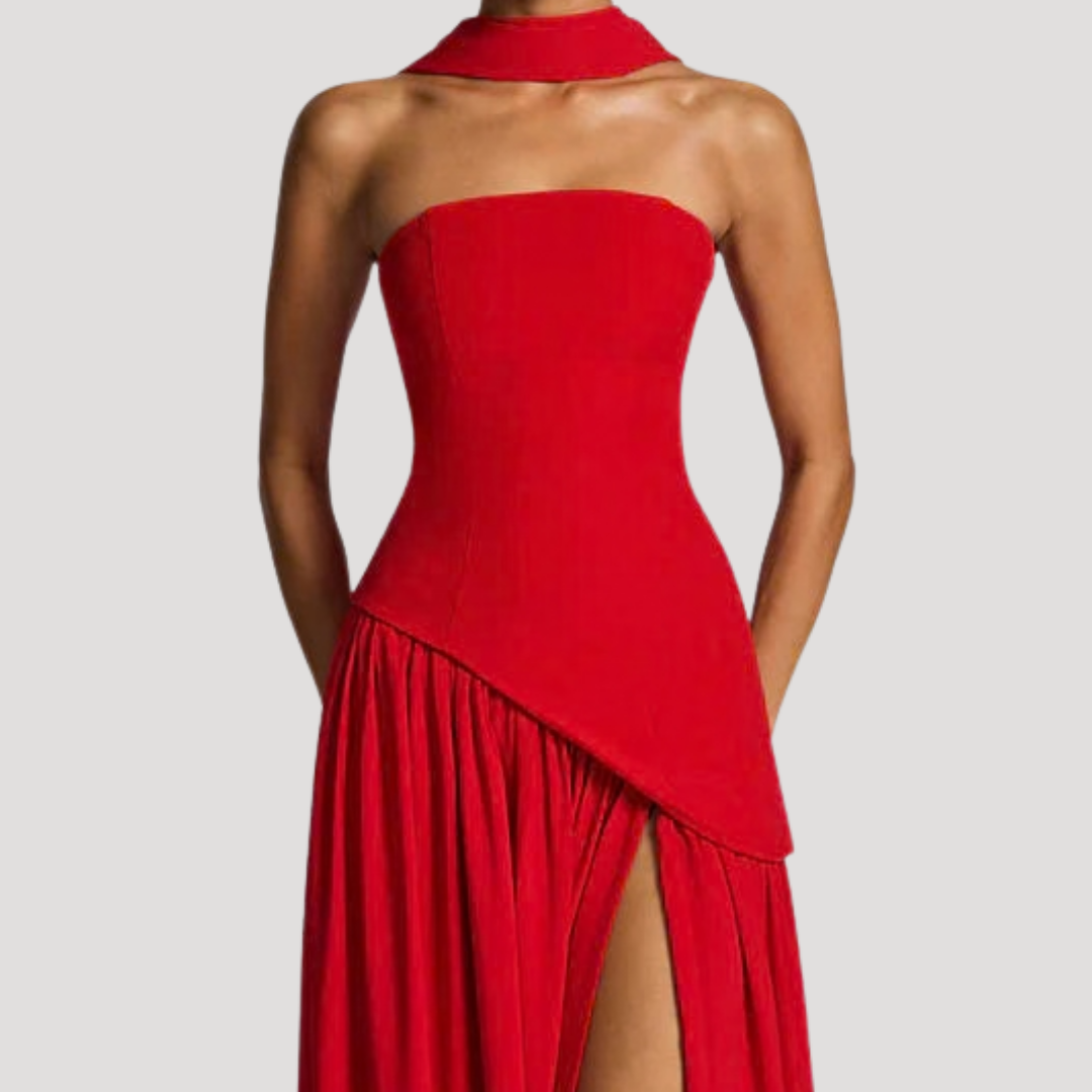 Pleated strapless prom maxi dress, a chic long gown for women's special events.