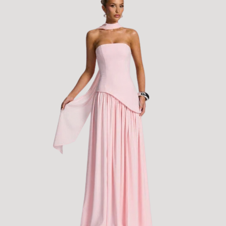 Elegant strapless pleated maxi, a stunning formal gown for women's special events.