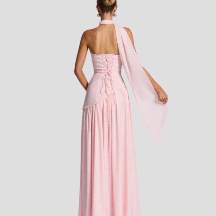 Pleated strapless party maxi dress, a chic long gown for women's formal events.