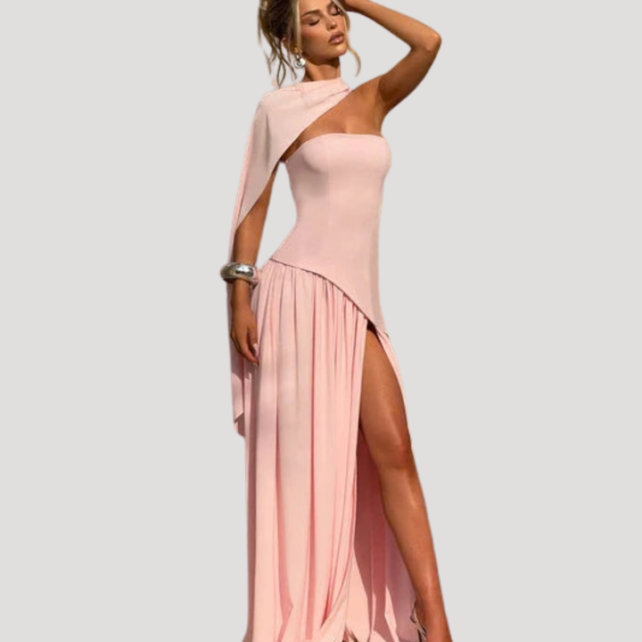 Graceful women's strapless pleated formal maxi, ideal for any special event.