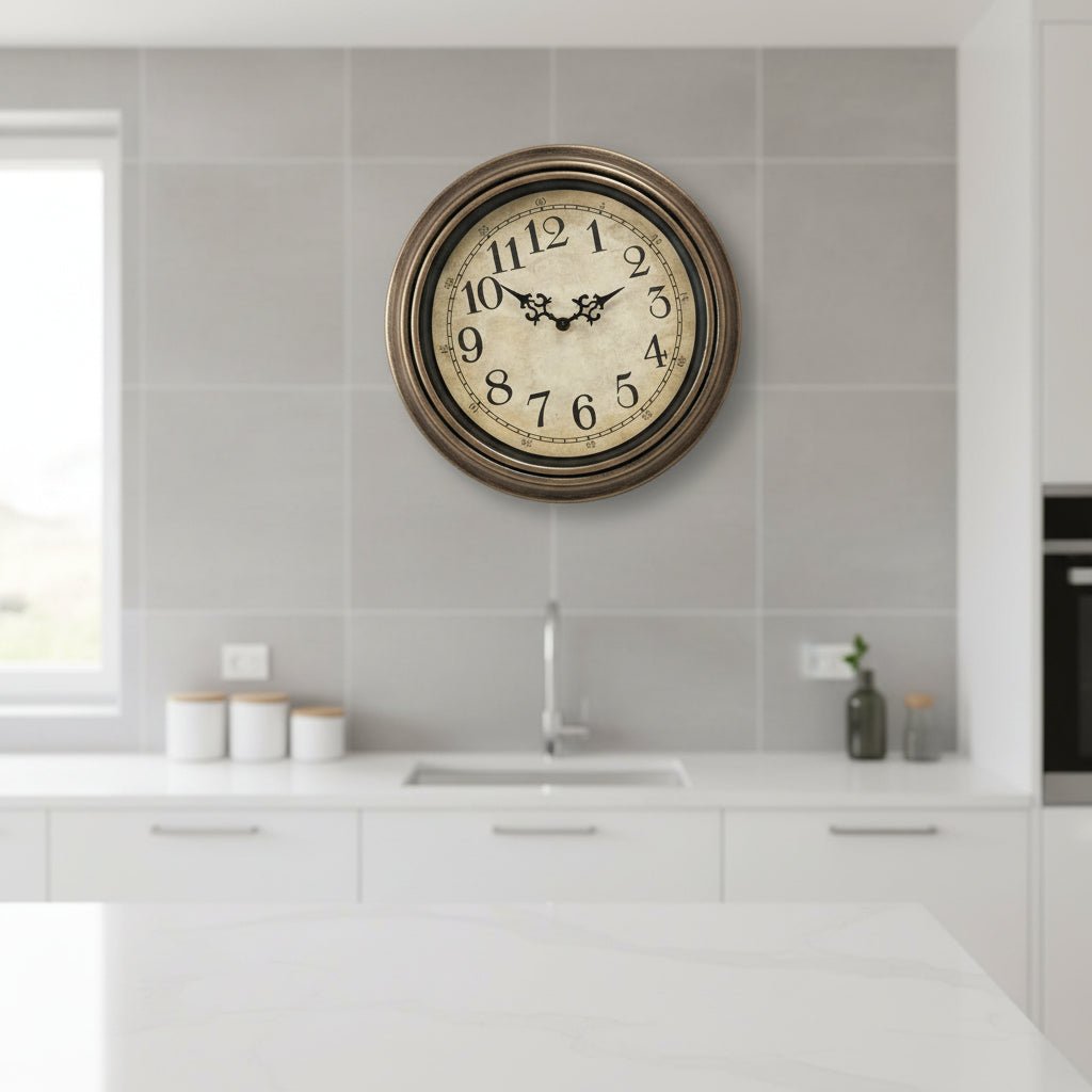 Classic Timeless Wall Clock with elegant design & precise quartz movement. Ideal decorative clock for kitchen or living room.