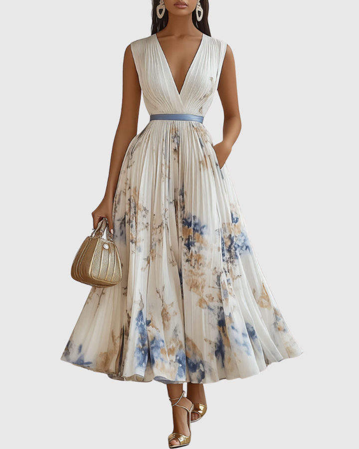 Elegant V-Neck A-Line midi dress for women, perfect for formal events & parties.