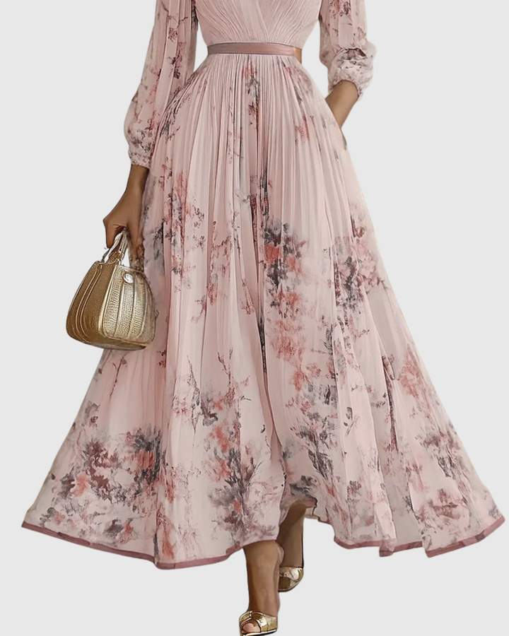 Women's versatile V-neck A-line midi dress, perfect for formal, cocktail, or summer parties.