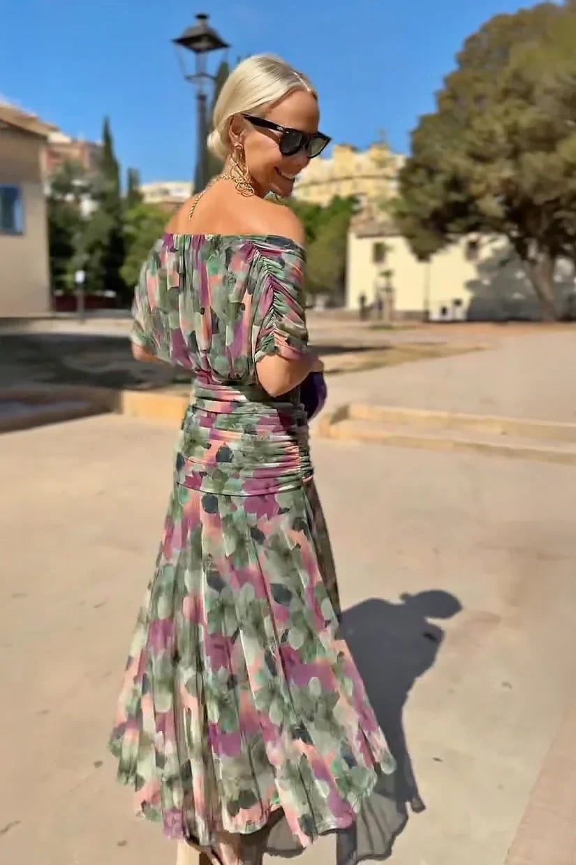 Flowy V-neck maxi dress for women, an elegant choice for summer formal events & parties.