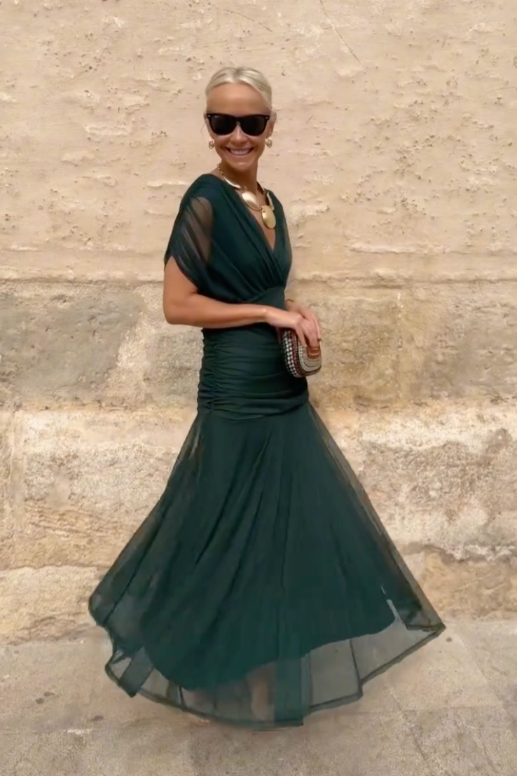 Stunning women's V-neck maxi gown, ideal as a wedding guest dress or formal party attire.