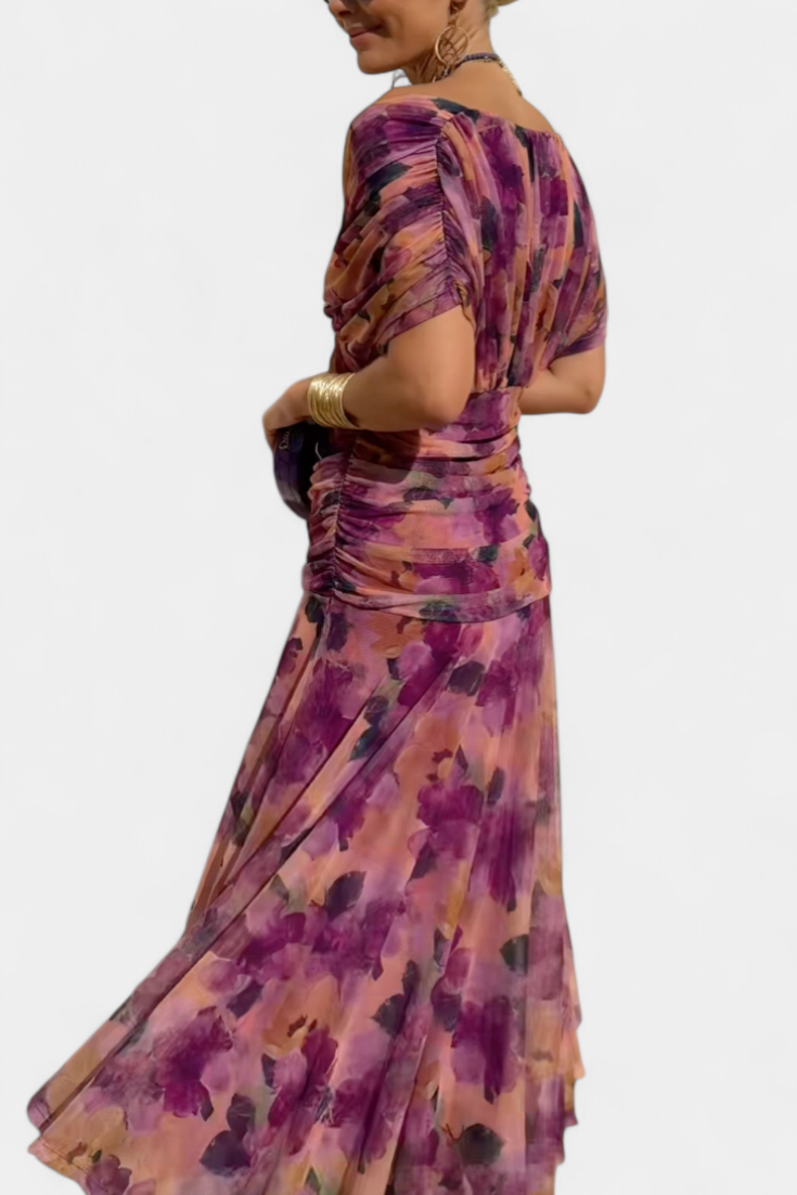 Soft elegant women's maxi dress, V-neck, floor-length, ideal for special occasion comfort.