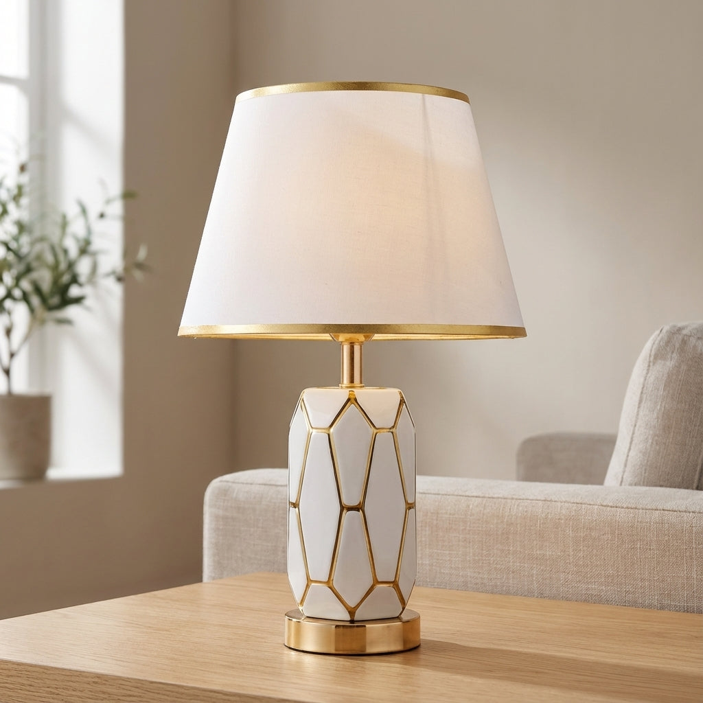 Elegant white ceramic table lamp, Nostalux, perfect for modern home decor & accent lighting in living rooms.