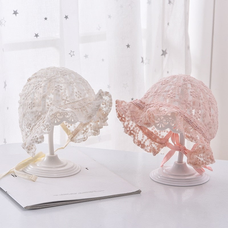 Soft white lace flower bonnet hat, an adorable accessory for baby girls and photography props.