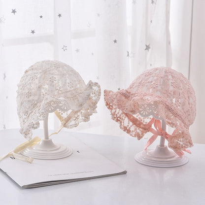 Soft white lace flower bonnet hat, an adorable accessory for baby girls and photography props.
