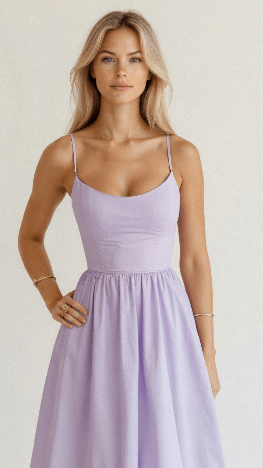 Summer-ready women's A-line midi sundress with spaghetti straps, chic & comfortable.