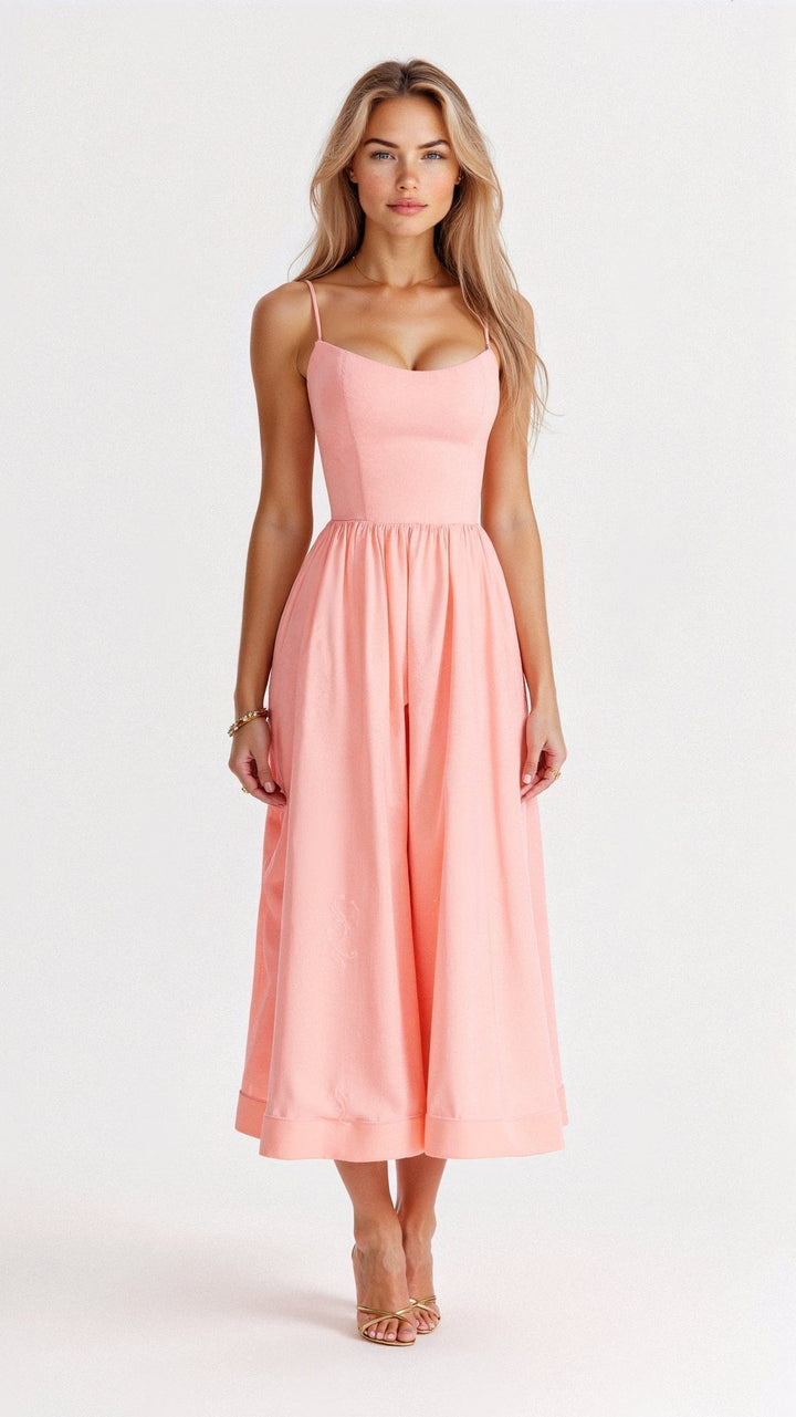 Women's summer A-line midi sundress, ideal for beach parties & casual elegance.