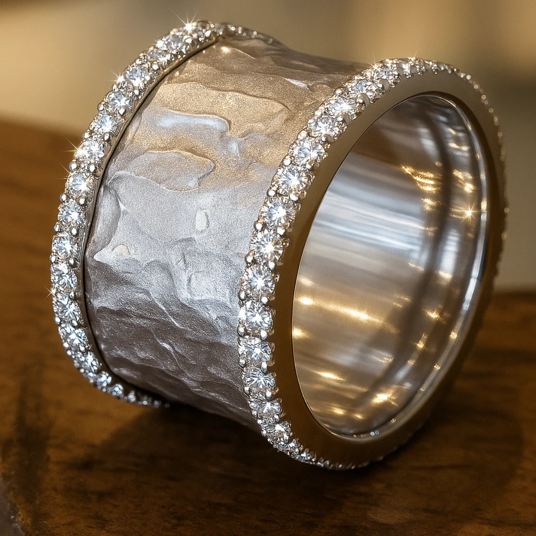 Close-up of a women's antique style silver ring featuring brilliant zirconia, an elegant fashion accessory & gift.