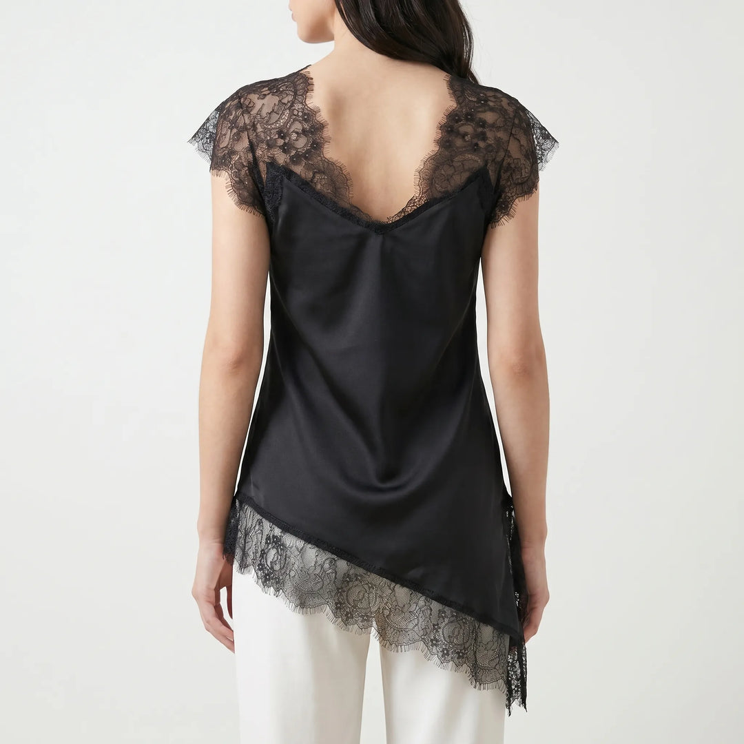 Modern sleeveless asymmetrical top for women, featuring sheer details & a relaxed fit, ideal for summer fashion.