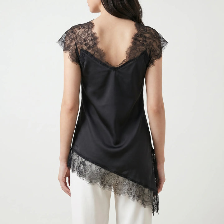 Modern sleeveless asymmetrical top for women, featuring sheer details & a relaxed fit, ideal for summer fashion.