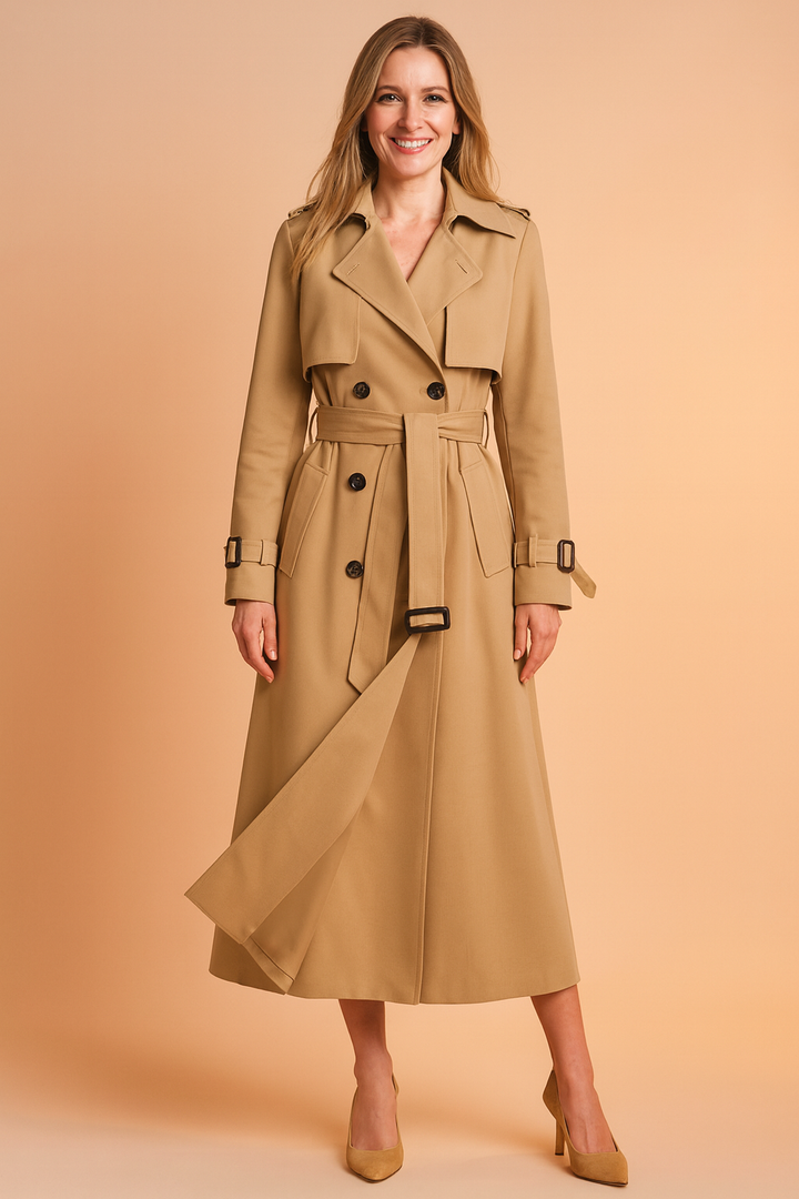 Versatile women's belted trench coat with a wide lapel, offering elegant style for work, casual outings, spring, and autumn.