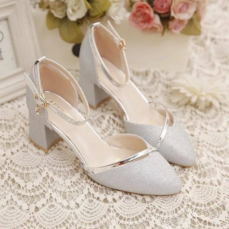 Comfortable women's ankle strap block heel pumps, stylish footwear for dressy occasions and fashion.