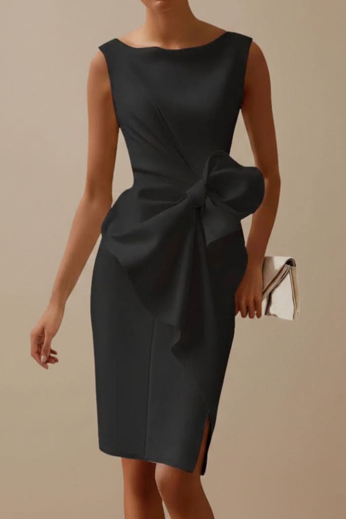 Refined women's black party dress, sleeveless, offering timeless elegance for formal and evening wear.